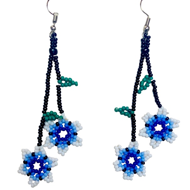 Blue Flowers Earrings Huichol Art 15$